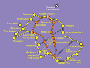 Karte der Deutschen Edelsteinstrasse