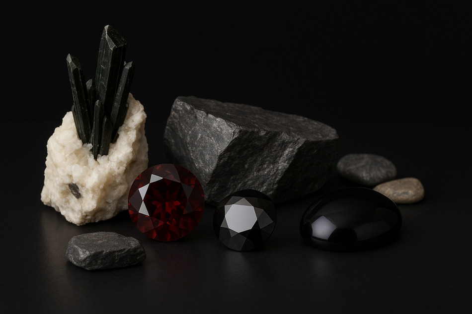 schwarze Mineralien und Edelsteine